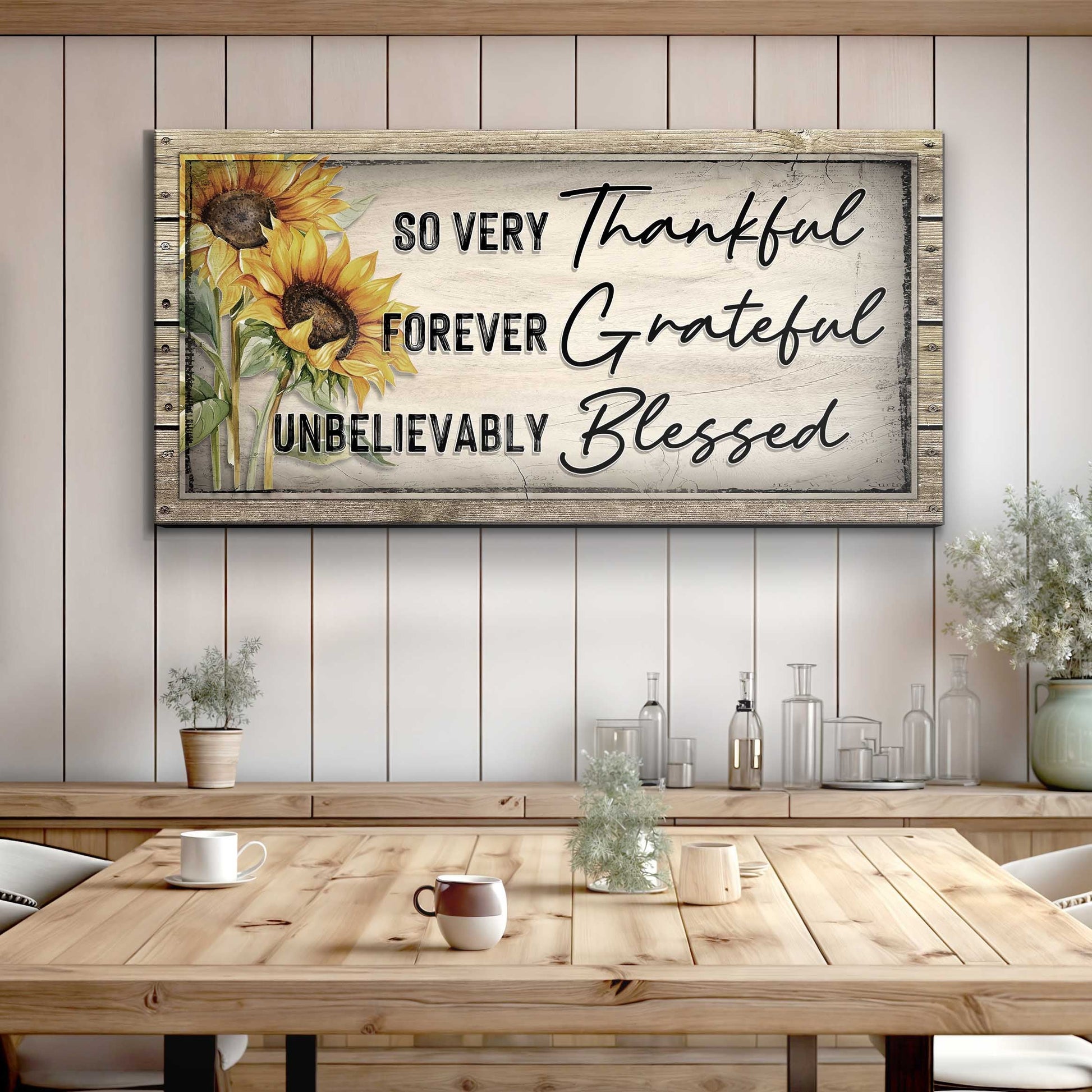 Grateful Thankful Blessed Family Sign II canvas by Tailored Canvases with sunflowers on Tampa Home & Garden Store