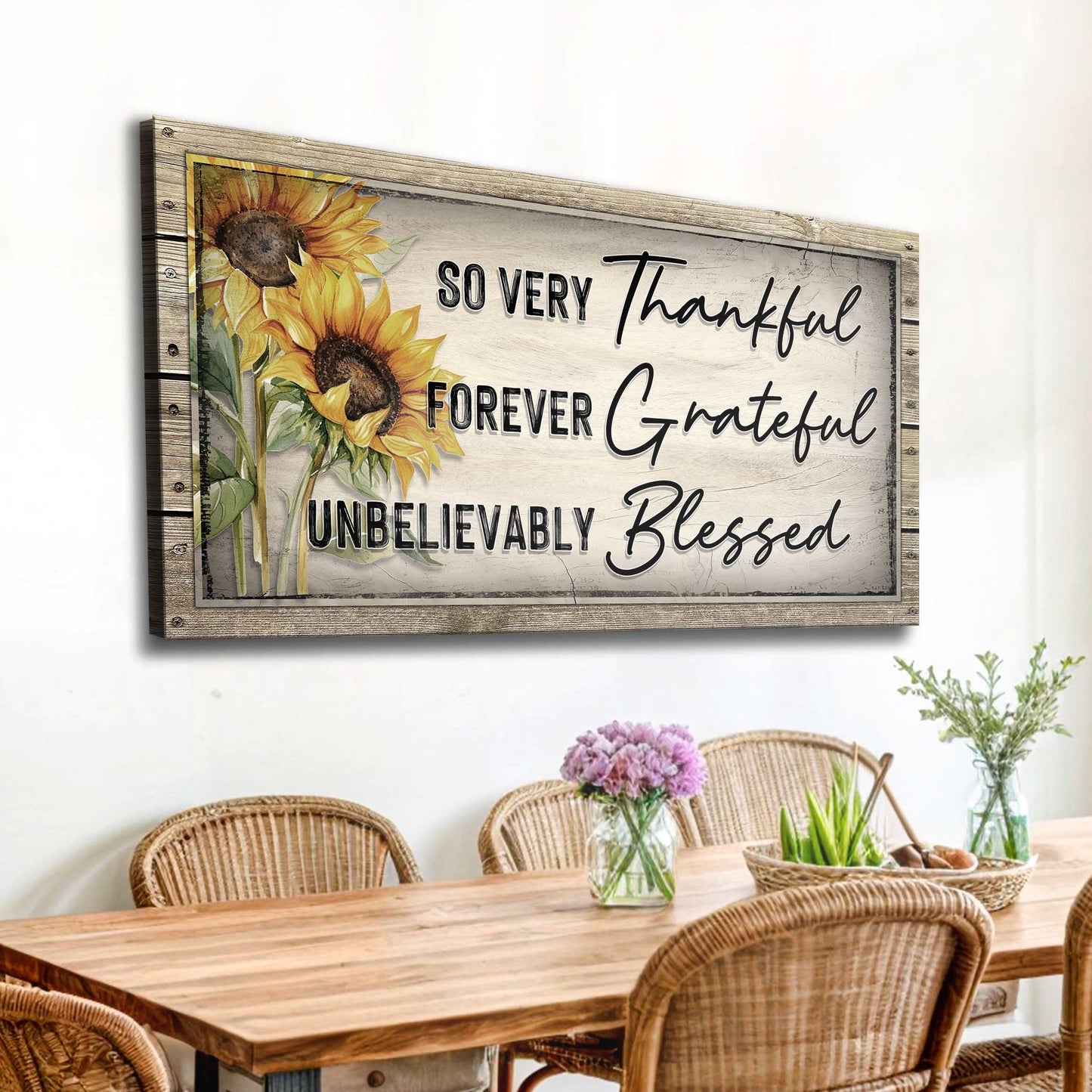 Grateful Thankful Blessed Family Sign canvas by Tailored Canvases with sunflowers on Tampa Home & Garden Store