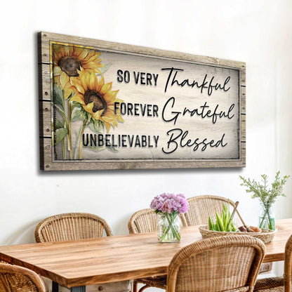 Grateful Thankful Blessed Family Sign canvas by Tailored Canvases with sunflowers on Tampa Home & Garden Store