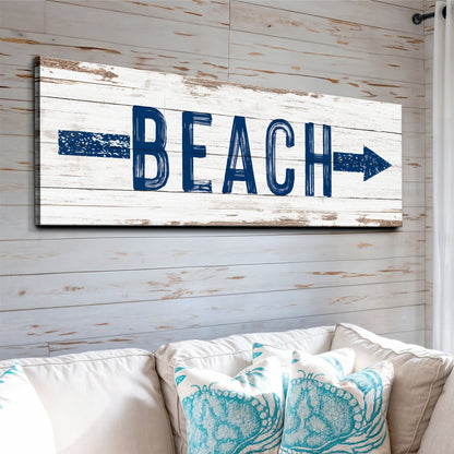 Shore Direction Arrow Beach Sign II canvas with distressed whitewashed wood plank look on Tampa Home & Garden Store