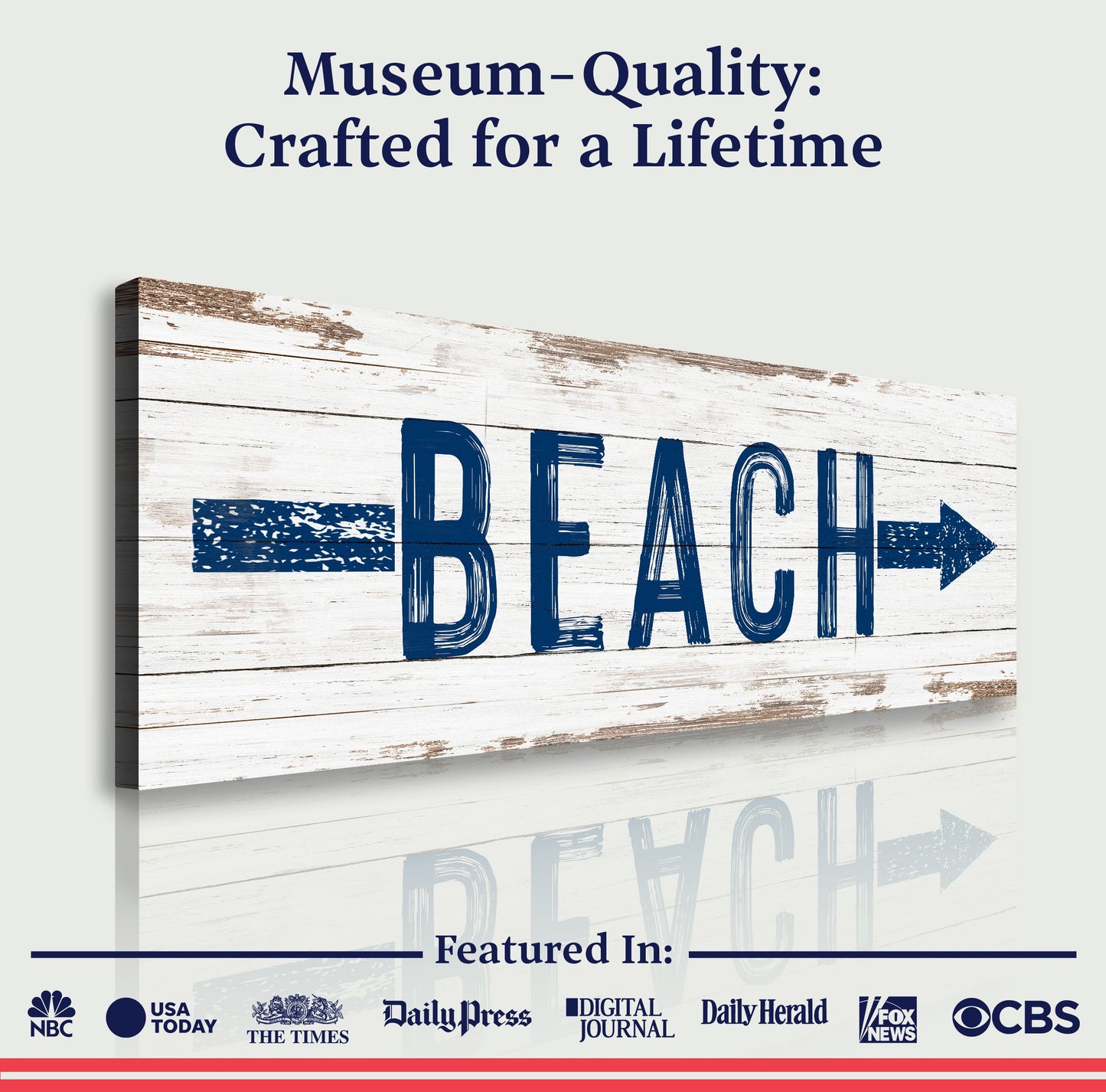 Shore Direction Arrow Beach Sign II canvas with navy lettering Tailored Canvases on Tampa Home & Garden Store