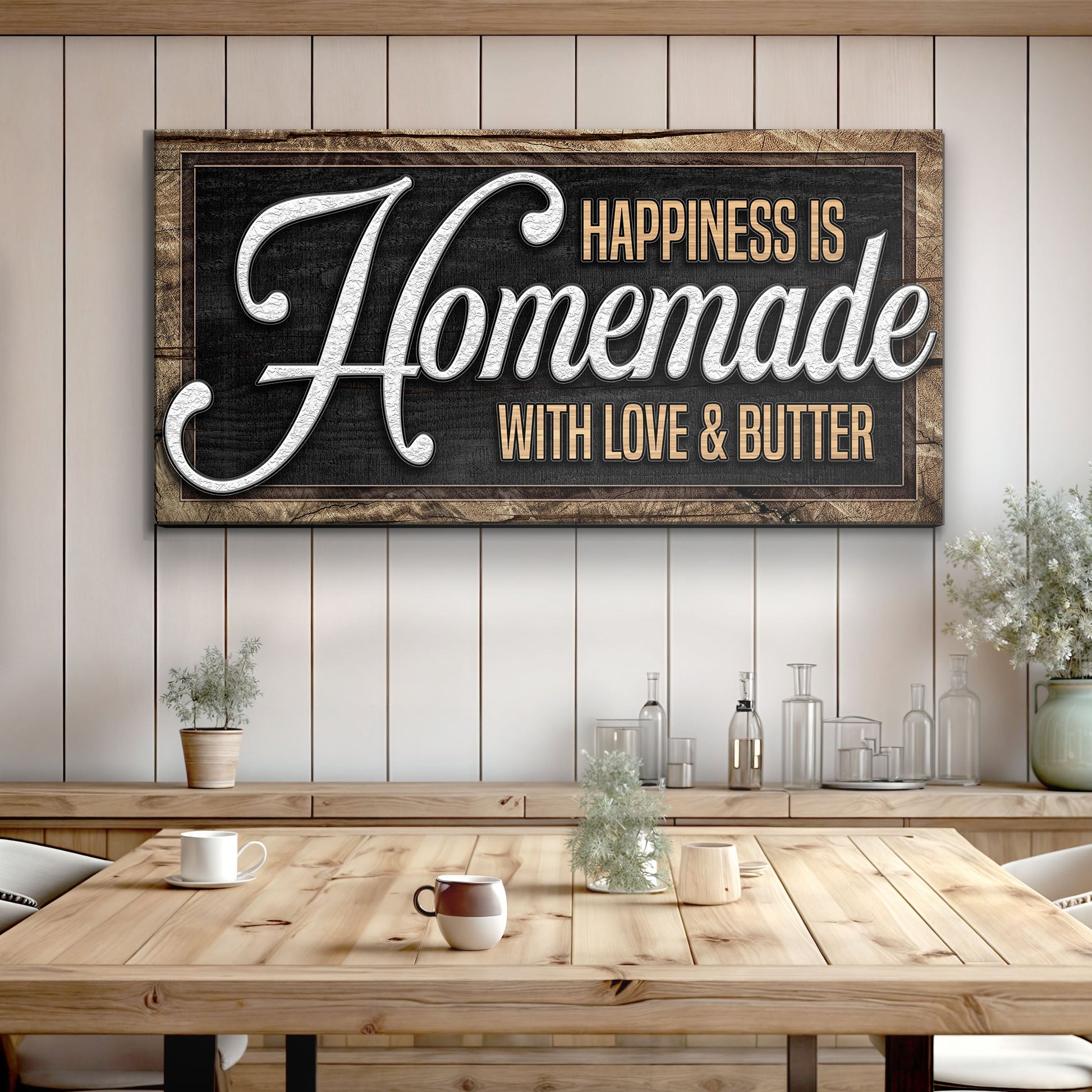 Canvas sign Happiness Is Homemade With Love & Butter by Tailored Canvases black framed on Tampa Home & Garden Store