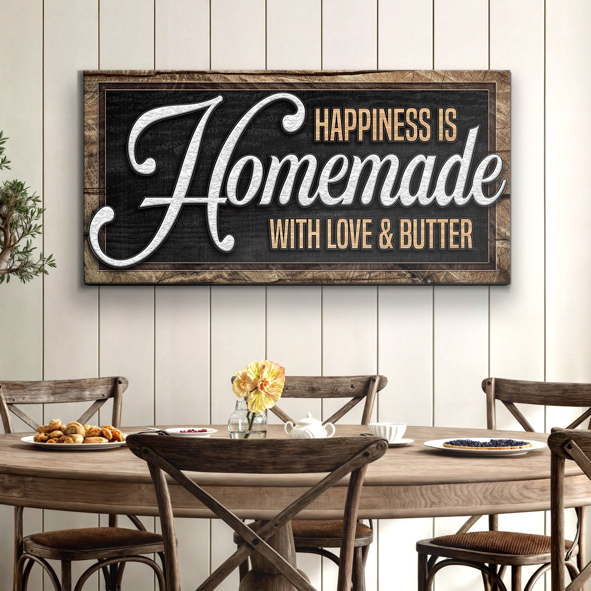Canvas sign Happiness Is Homemade With Love & Butter by Tailored Canvases in a rustic frame on Tampa Home & Garden Store