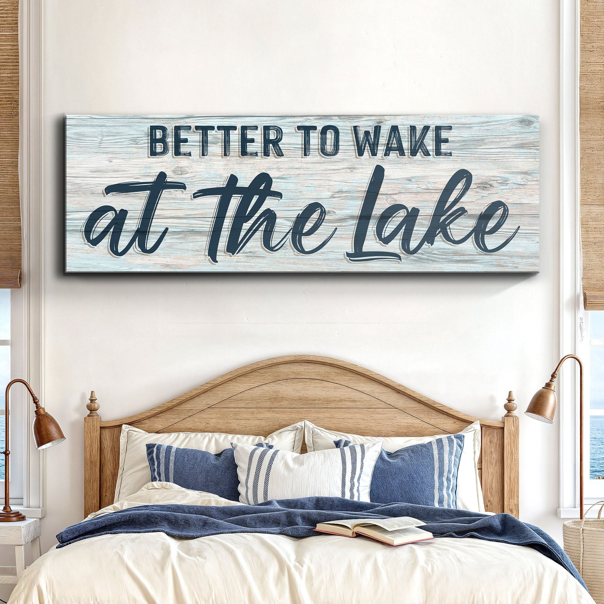 Better To Wake At The Lake Sign III canvas by Tailored Canvases on weathered wood plank on Tampa Home & Garden Store