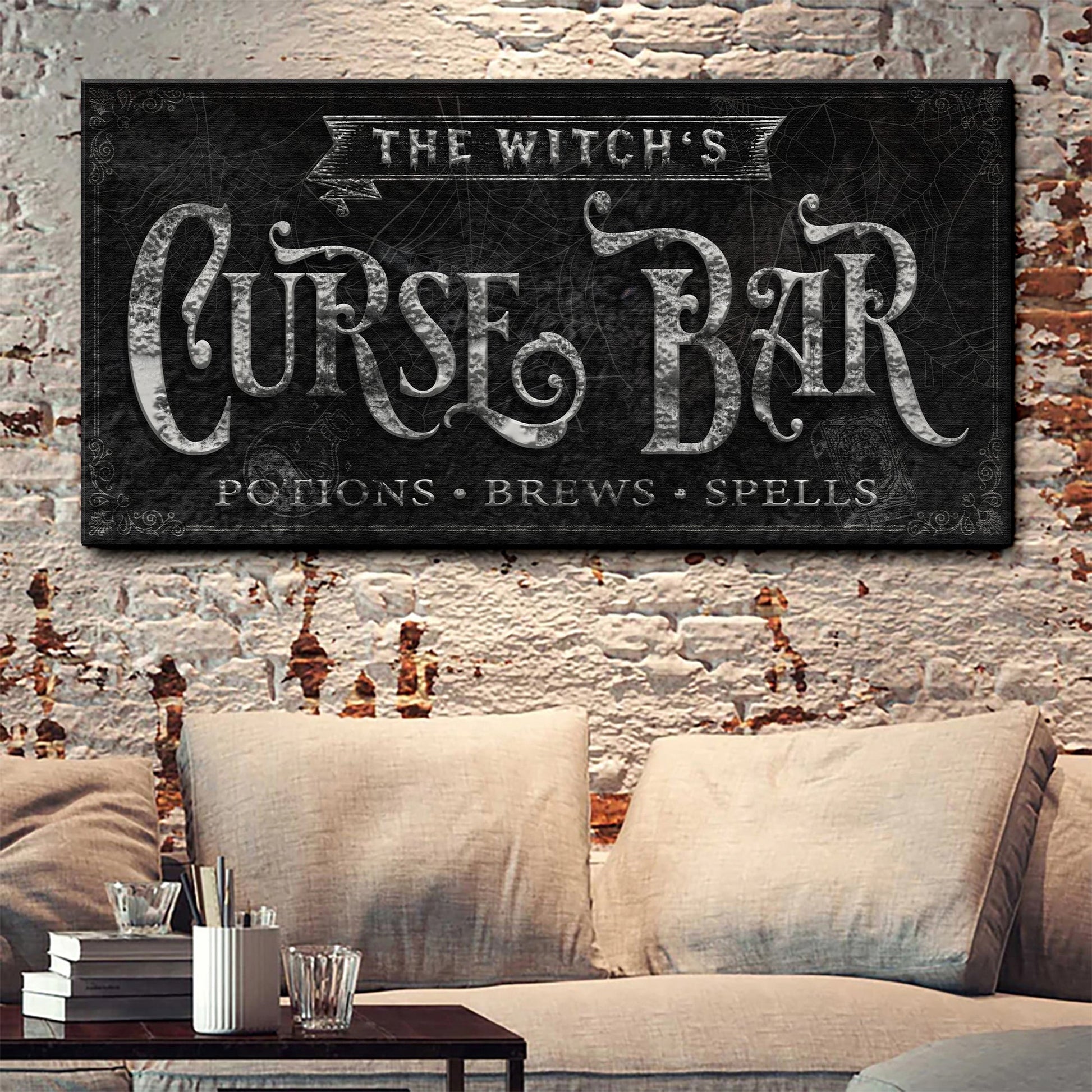 Canvas wall sign The Witch's Curse Bar Halloween Sign II by Tailored Canvases, chalkboard-style on Tampa Home & Garden Store