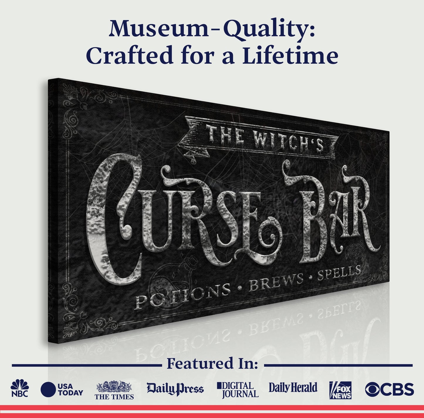 Canvas The Witch's Curse Bar Halloween Sign II by Tailored Canvases, black textured sign on Tampa Home & Garden Store