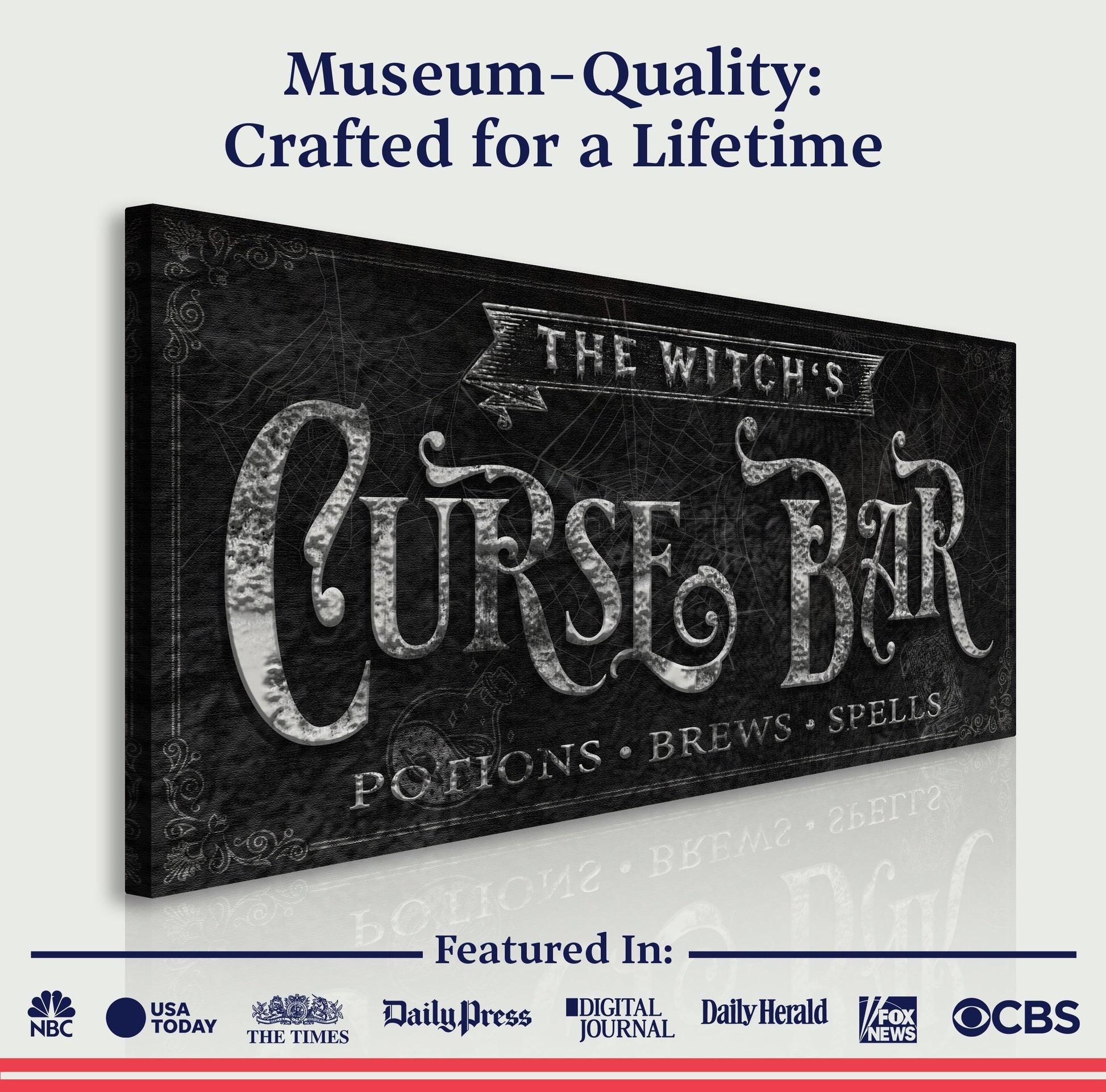 Canvas The Witch's Curse Bar Halloween Sign II by Tailored Canvases, black textured sign on Tampa Home & Garden Store