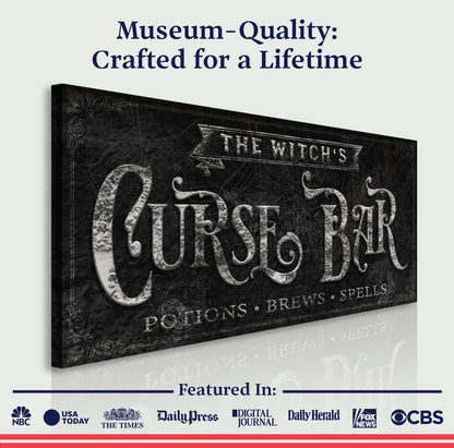 Canvas The Witch's Curse Bar Halloween Sign II by Tailored Canvases, black textured sign on Tampa Home & Garden Store