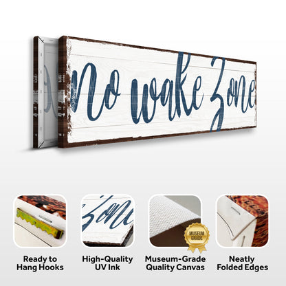 No Wake Zone Sign XV canvas by Tailored Canvases with blue script on white wood plank on Tampa Home & Garden Store