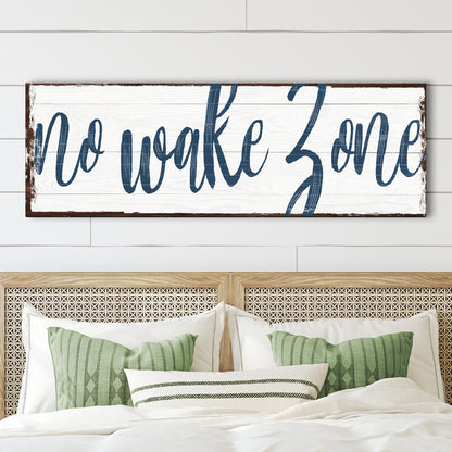 Canvas No Wake Zone Sign XV on distressed white wood with blue cursive text on Tampa Home & Garden Store