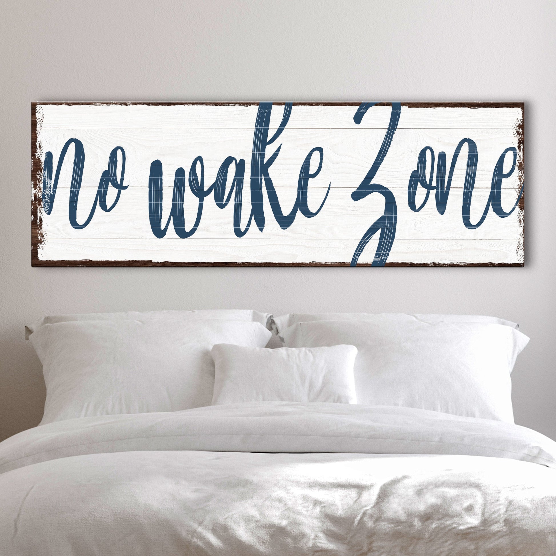 No Wake Zone Sign XV canvas crafting art on white wood with blue script Tailored Canvases on Tampa Home & Garden Store