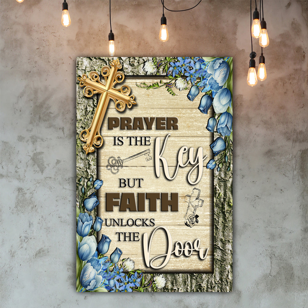 Canvas Faith Sign IV crafting canvas by Tailored Canvases with cross and blue floral border on Tampa Home & Garden Store