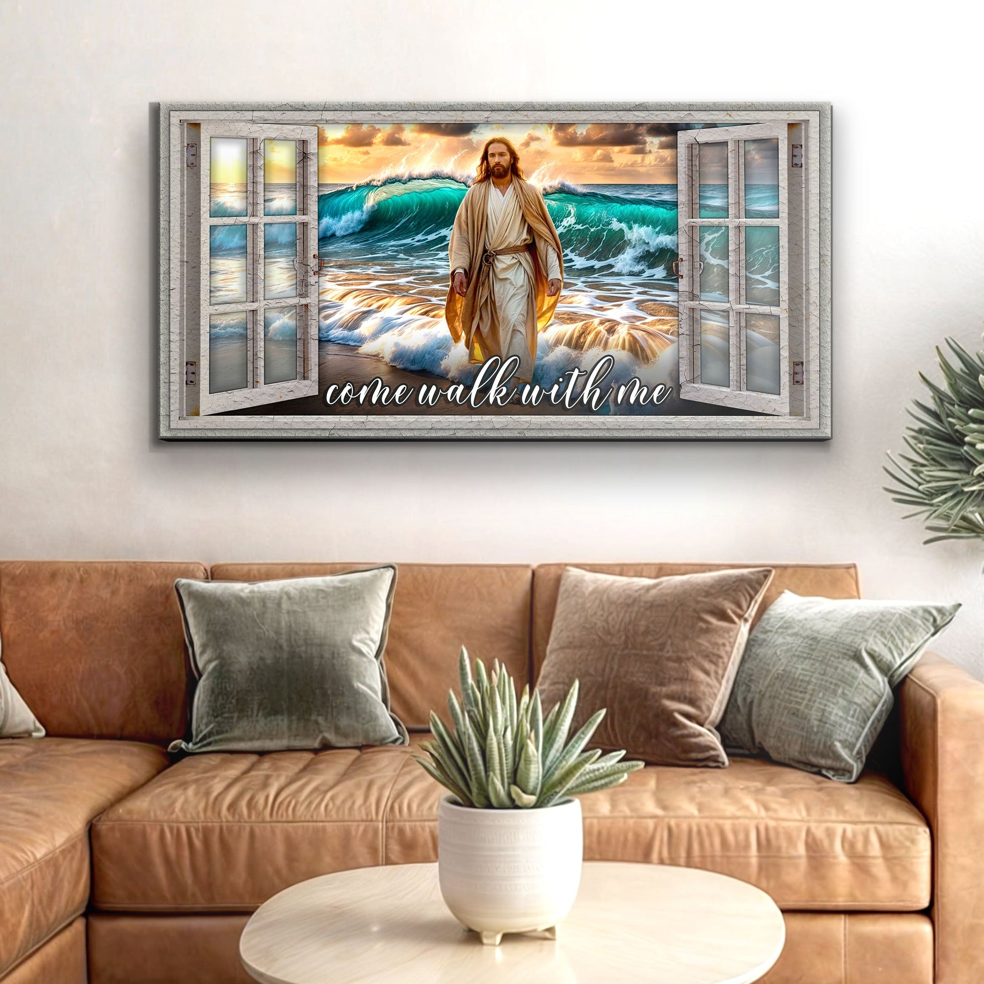 Come Walk With Me Faith Sign IV canvas by Tailored Canvases, beach scene with turquoise waves on Tampa Home & Garden Store