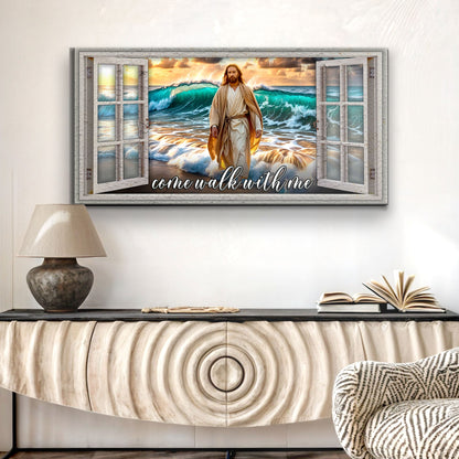 Canvas Come Walk With Me Faith Sign IV by Tailored Canvases with figure amid turquoise waves on Tampa Home & Garden Store