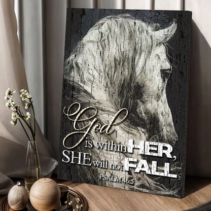 Canvas faith sign God Is Within Her She Will Not Fall Psalm 46:5 with horse Tailored Canvases on Tampa Home & Garden Store