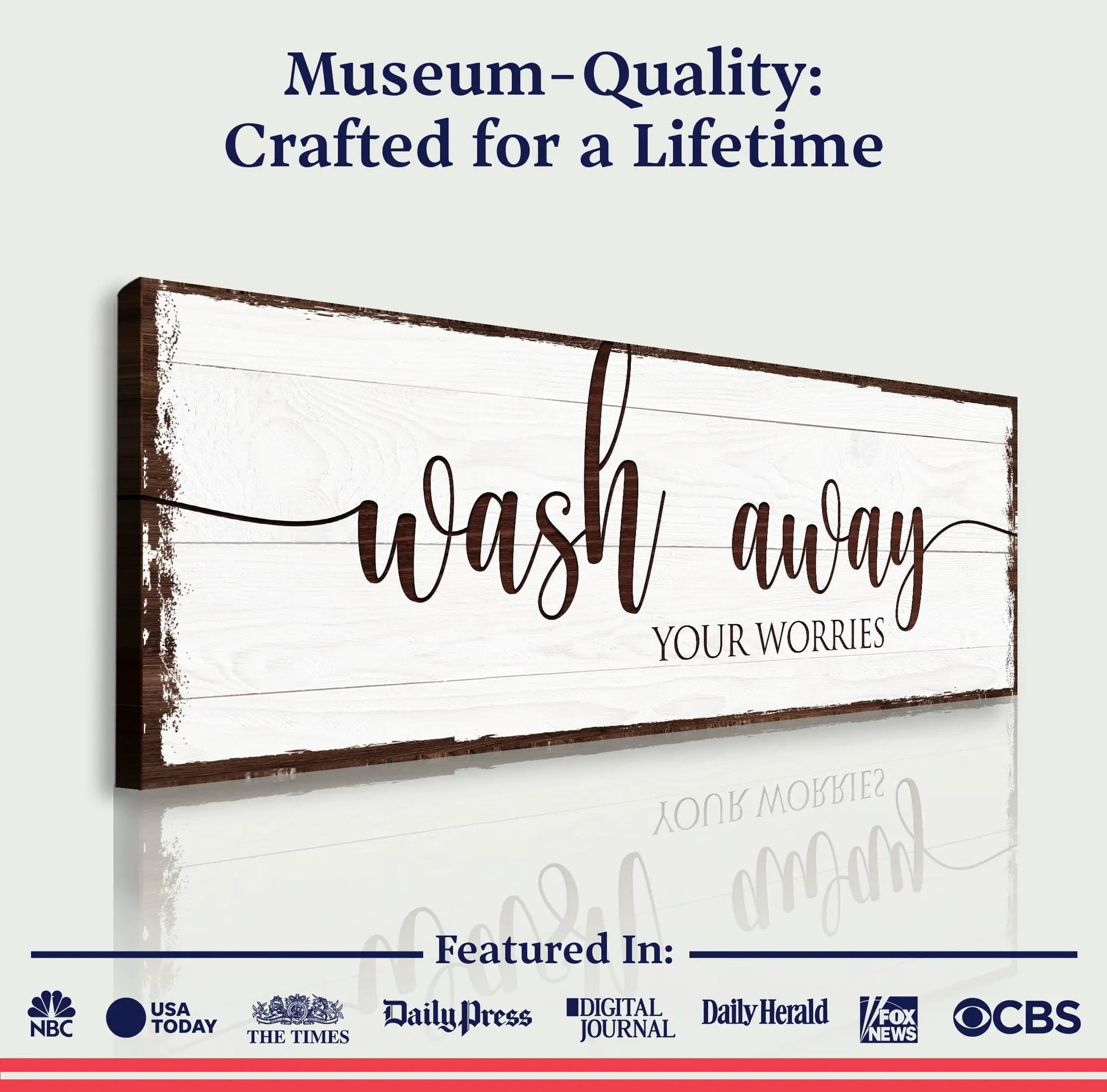 Canvas Tailored Canvases crafting canvas Wash Away Your Worries brown script on white wood on Tampa Home & Garden Store