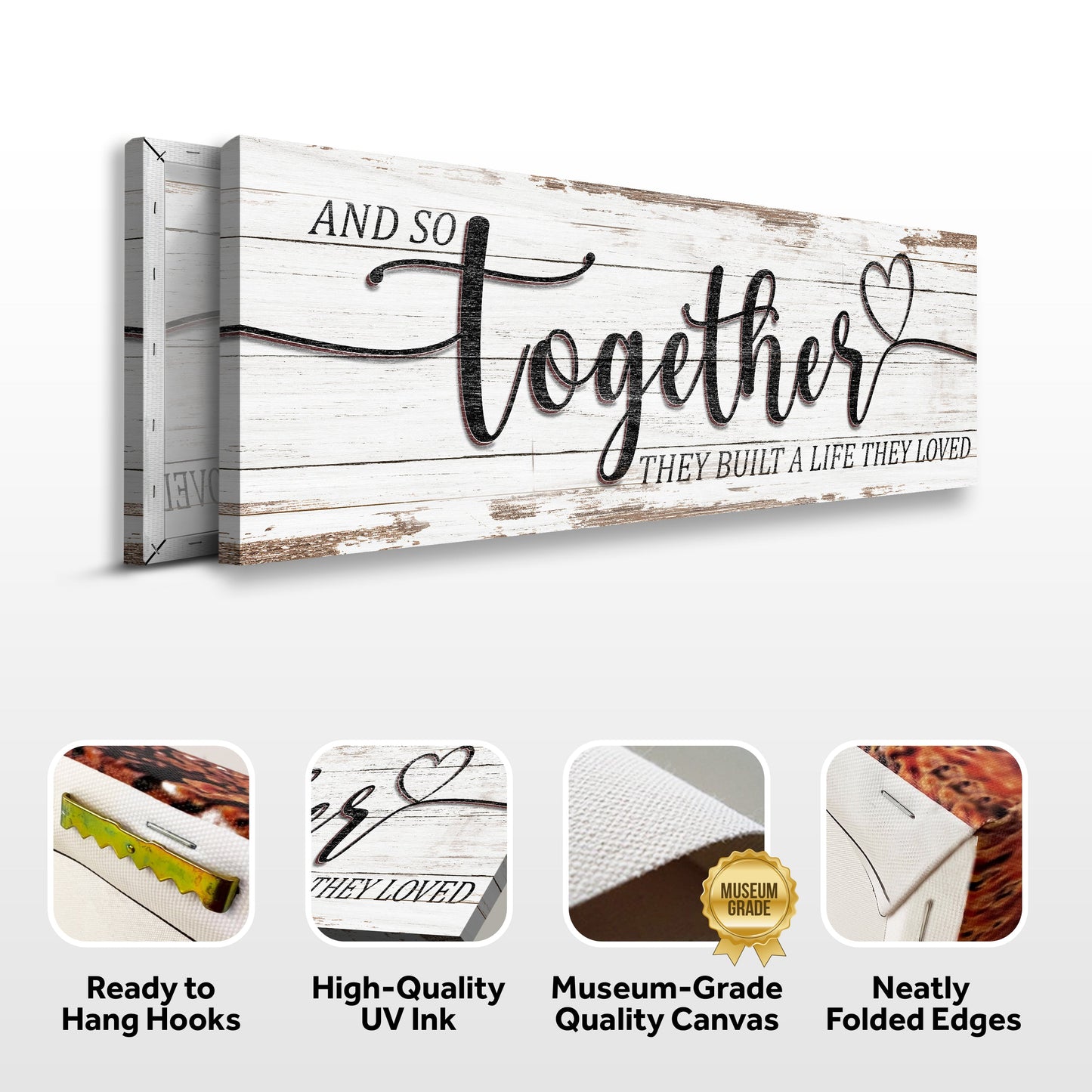 Canvas sign And So They Built A Life They Loved by Tailored Canvases on whitewashed wood on Tampa Home & Garden Store