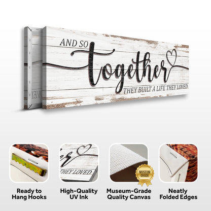 Canvas sign And So They Built A Life They Loved by Tailored Canvases on whitewashed wood on Tampa Home & Garden Store
