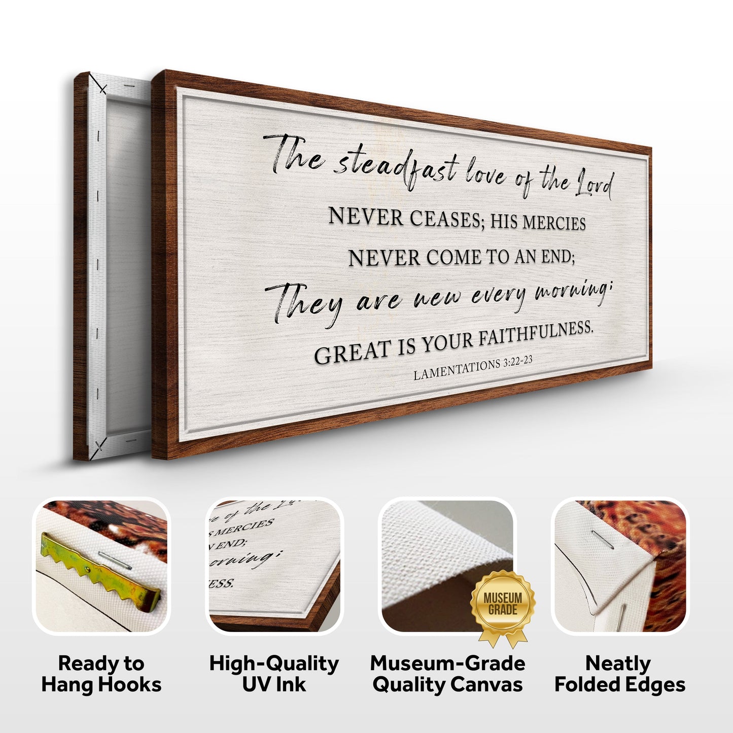 The Steadfast Love Of The Lord Lamentations 3:22-23 Faith Sign canvas by Tailored Canvases frame on Tampa Home & Garden Store
