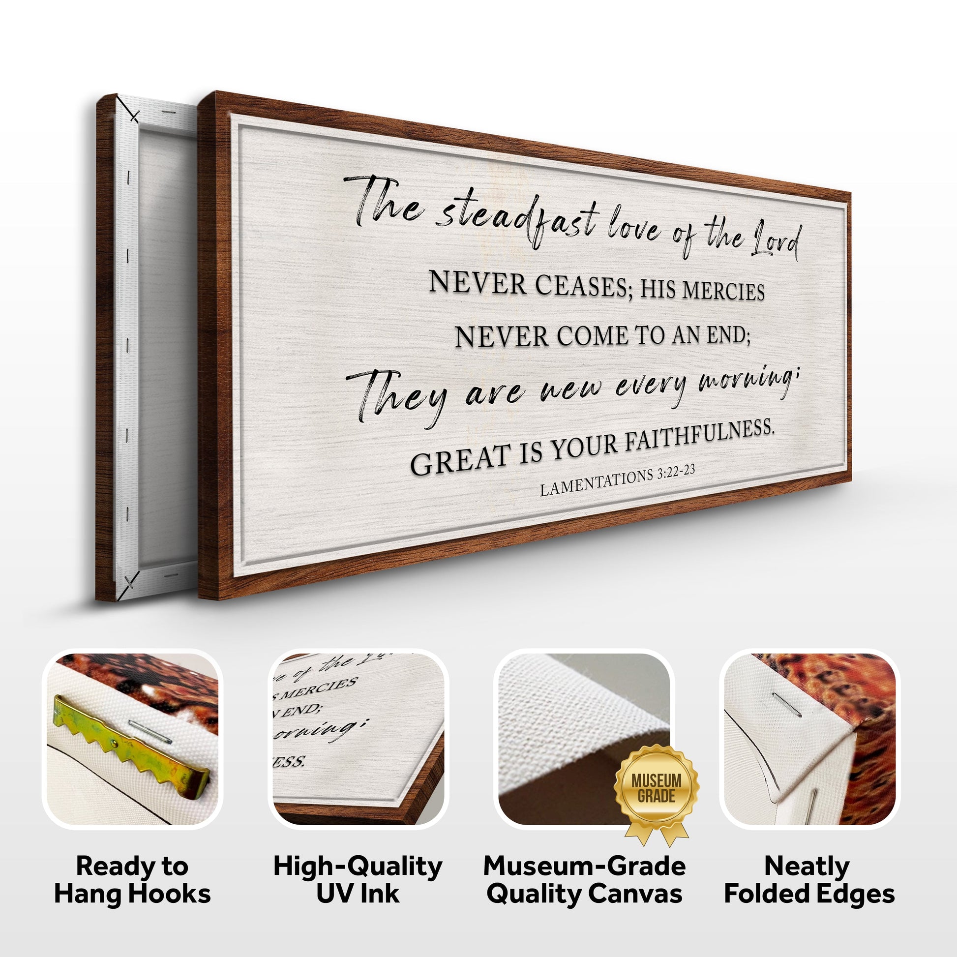 The Steadfast Love Of The Lord Lamentations 3:22-23 Faith Sign canvas by Tailored Canvases frame on Tampa Home & Garden Store