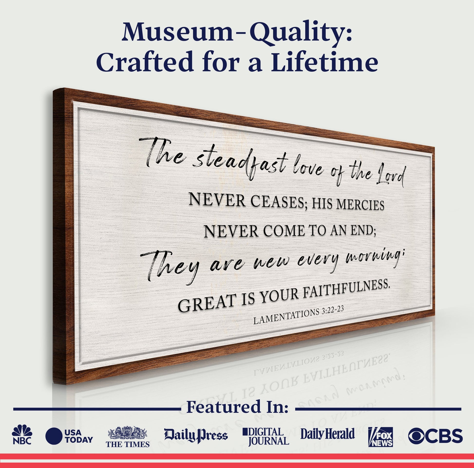 Canvas faith sign The Steadfast Love Of The Lord, Lamentations 3:22-23, Tailored Canvases on Tampa Home & Garden Store