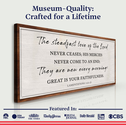 Canvas faith sign The Steadfast Love Of The Lord, Lamentations 3:22-23, Tailored Canvases on Tampa Home & Garden Store