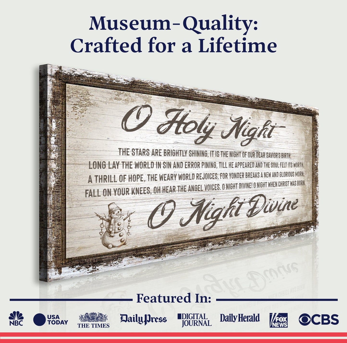 O Holy Night Christmas Sign Canvas by Tailored Canvases with rustic weathered wood frame on Tampa Home & Garden Store