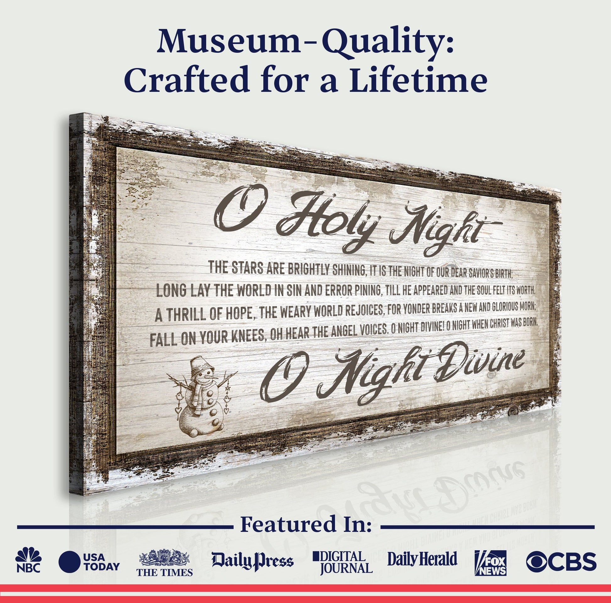 O Holy Night Christmas Sign Canvas by Tailored Canvases with rustic weathered wood frame on Tampa Home & Garden Store
