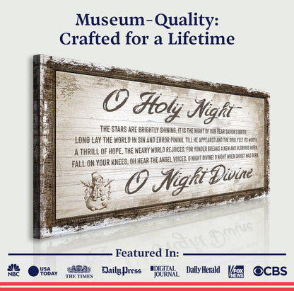 O Holy Night Christmas Sign Canvas by Tailored Canvases with rustic weathered wood frame on Tampa Home & Garden Store