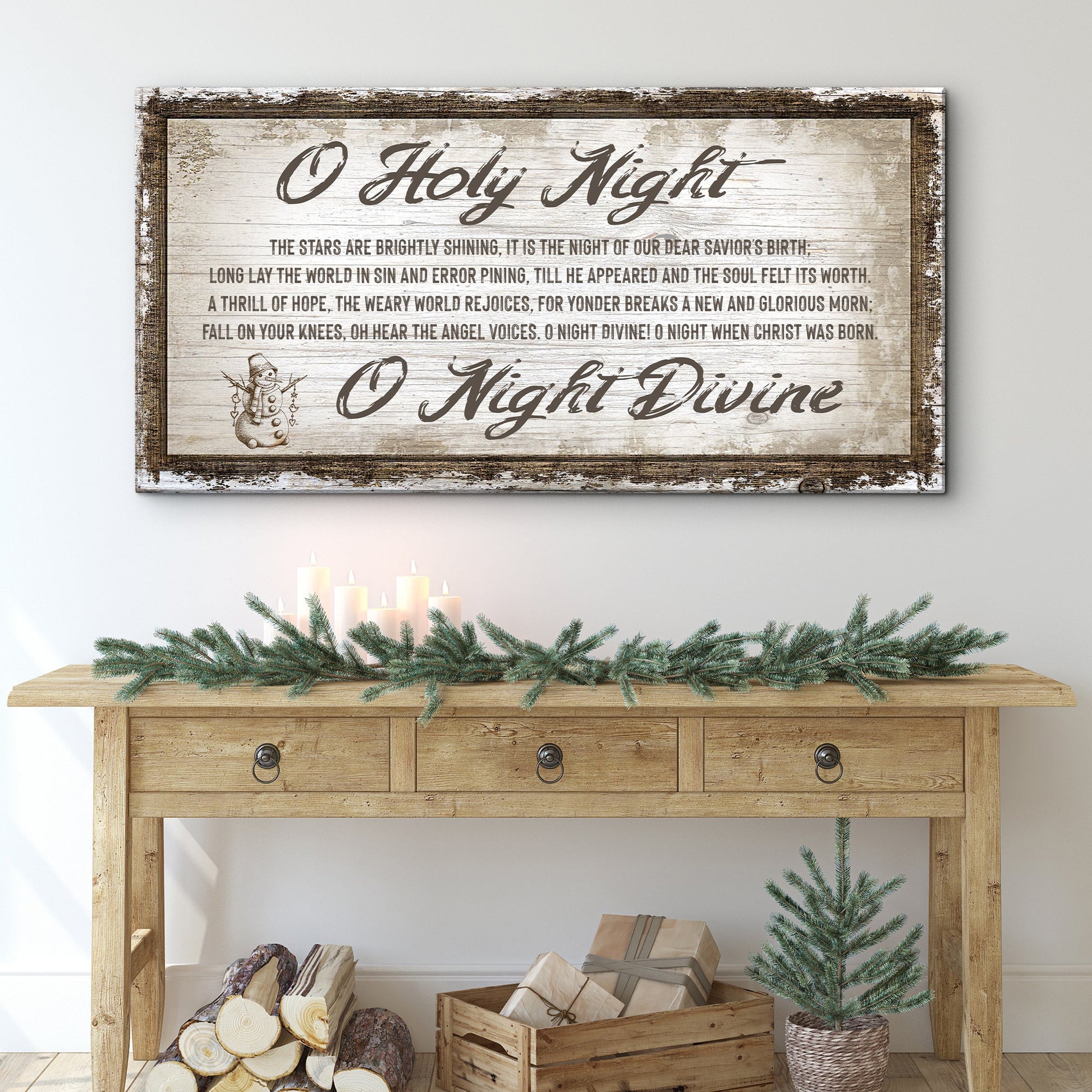 O Holy Night Christmas Sign canvas in a distressed rustic frame with hymn text on Tampa Home & Garden Store