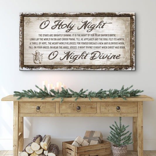 O Holy Night Christmas Sign canvas in a distressed rustic frame with hymn text on Tampa Home & Garden Store