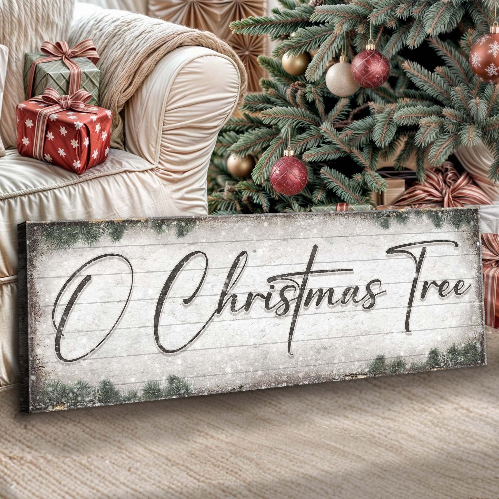 O Christmas Tree wood Christmas Sign canvas crafting with gifts and tree on Tampa Home & Garden Store