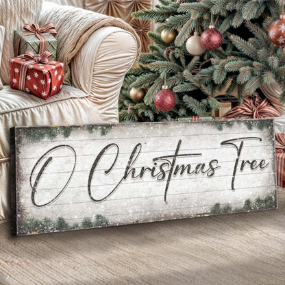 O Christmas Tree wood Christmas Sign canvas crafting with gifts and tree on Tampa Home & Garden Store