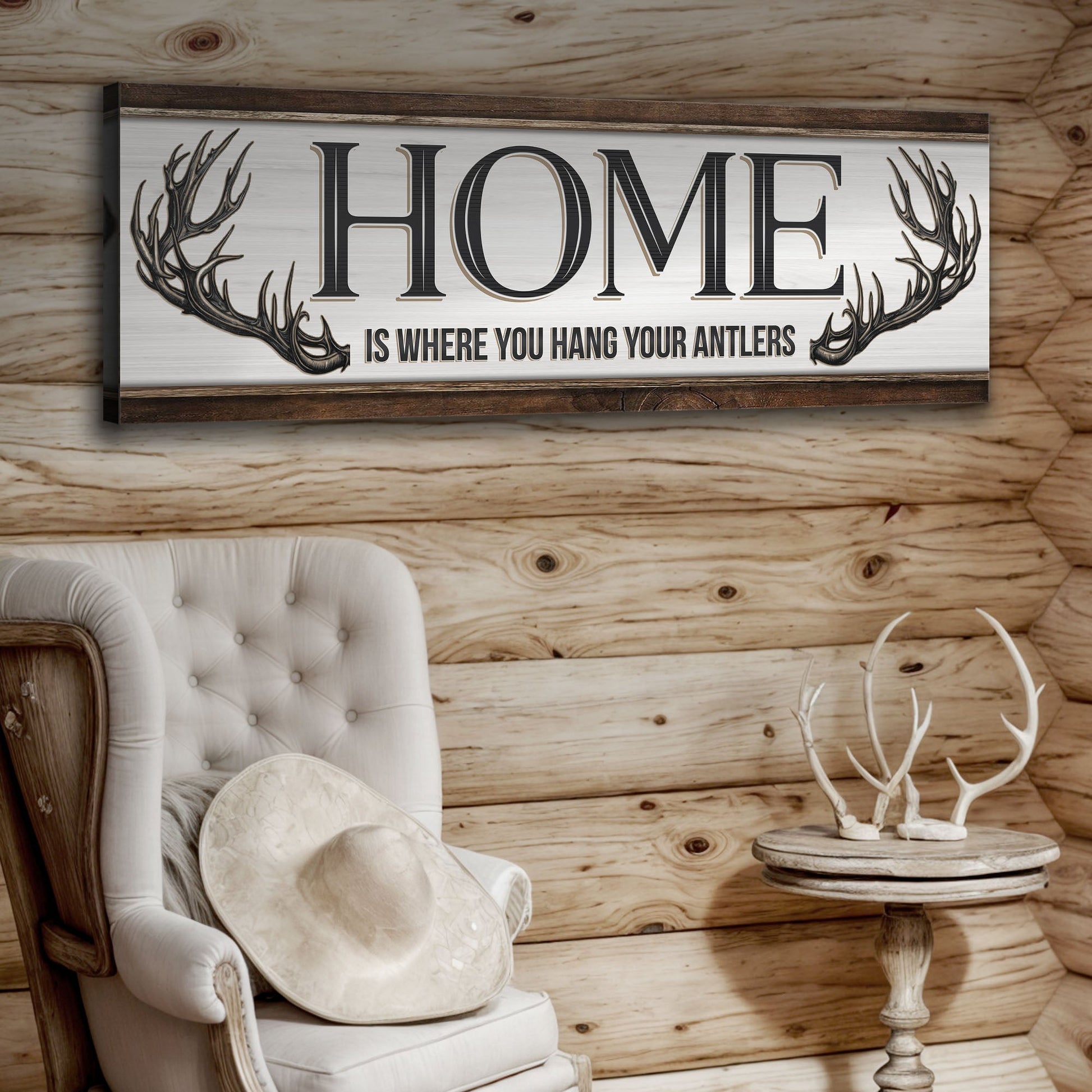 Home Is Where You Hang Your Antlers Sign canvas with antler artwork Tailored Canvases on Tampa Home & Garden Store