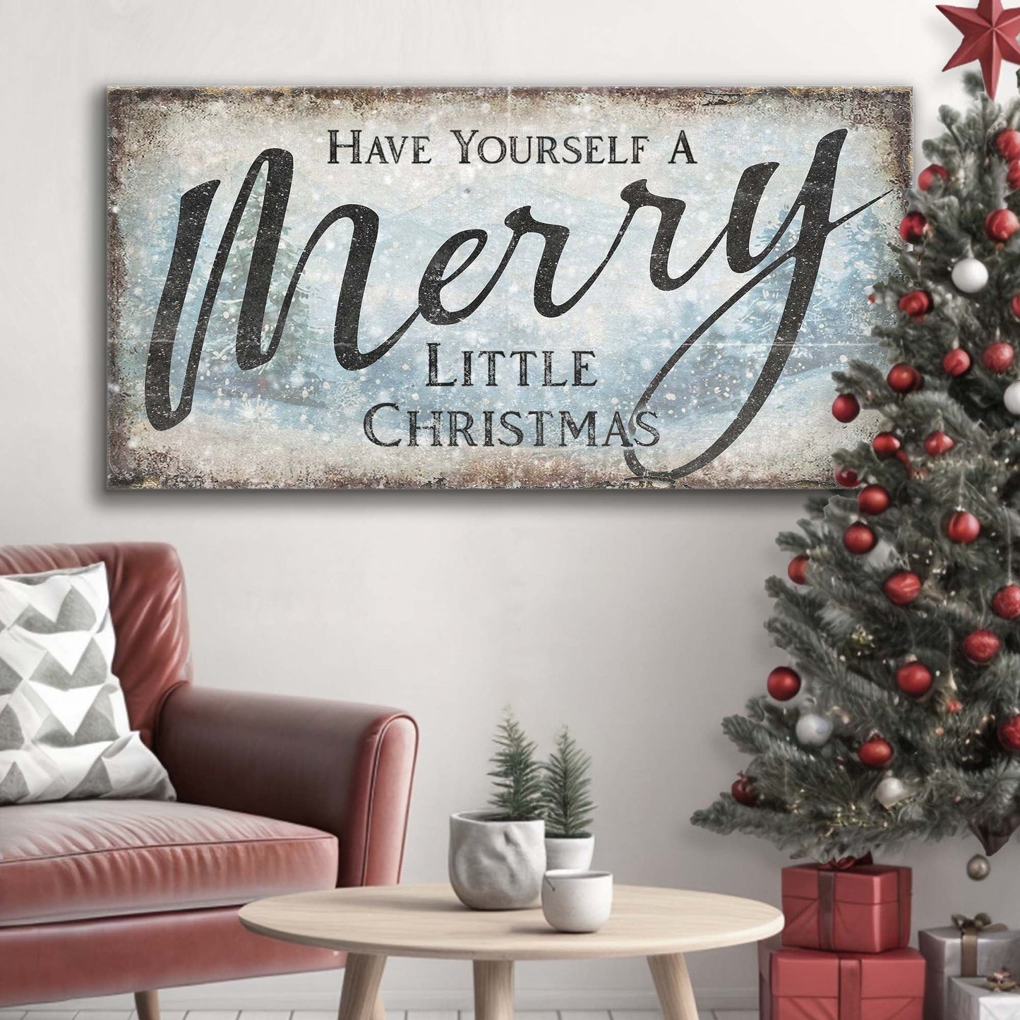 Canvas Have Yourself A Merry Little Christmas Sign XI, distressed blue-gray background on Tampa Home & Garden Store