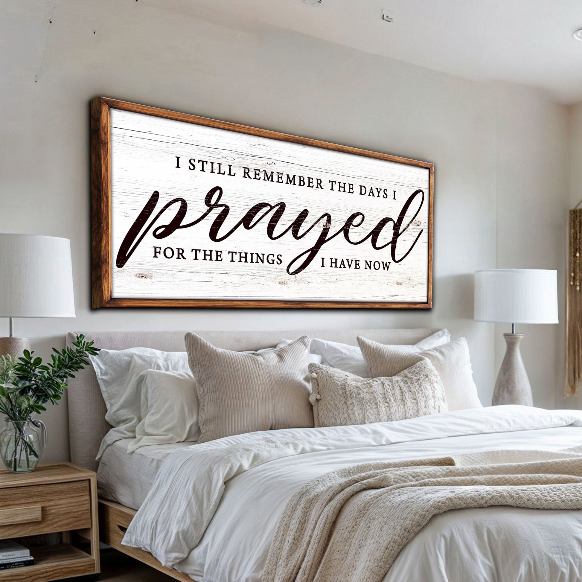 Tailored Canvases canvas sign I Still Remember The Days I Prayed on white distressed wood frame on Tampa Home & Garden Store