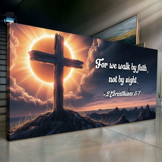 Crafting canvas sign 2 Corinthians 5:7 with cross and sunset design Tailored Canvases on Tampa Home & Garden Store
