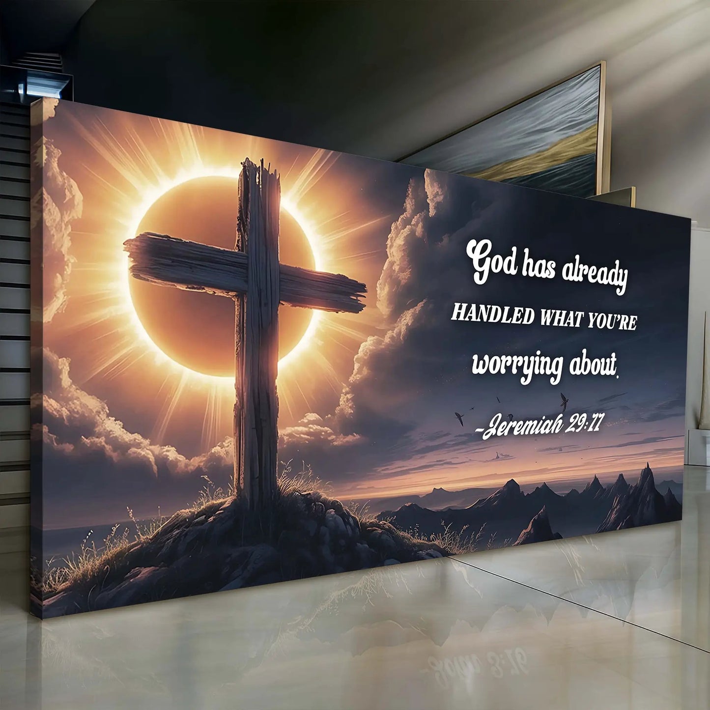 Jeremiah 29:11 faith sign canvas with cross sunrise design Tailored Canvases on Tampa Home & Garden Store