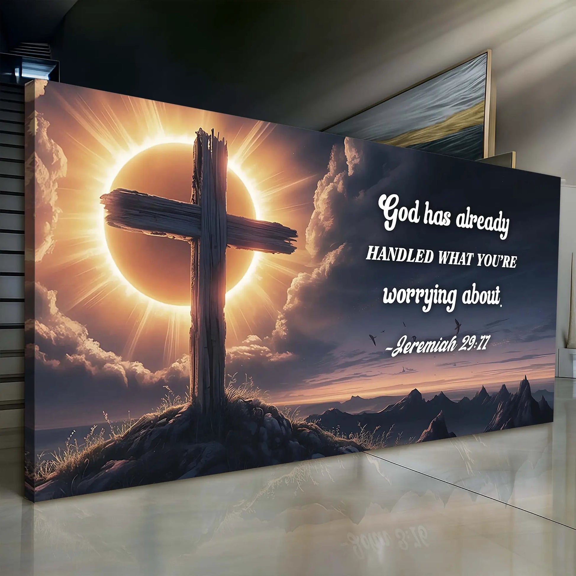Jeremiah 29:11 faith sign canvas with cross sunrise design Tailored Canvases on Tampa Home & Garden Store