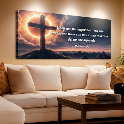 Canvas faith sign Matthew 19:6 with cross and sunburst Tailored Canvases craft canvas on Tampa Home & Garden Store