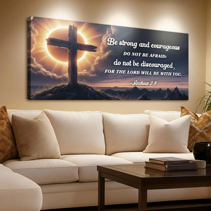 Canvas art Joshua 1:9 faith sign by Tailored Canvases, cross and sunrise on Tampa Home & Garden Store