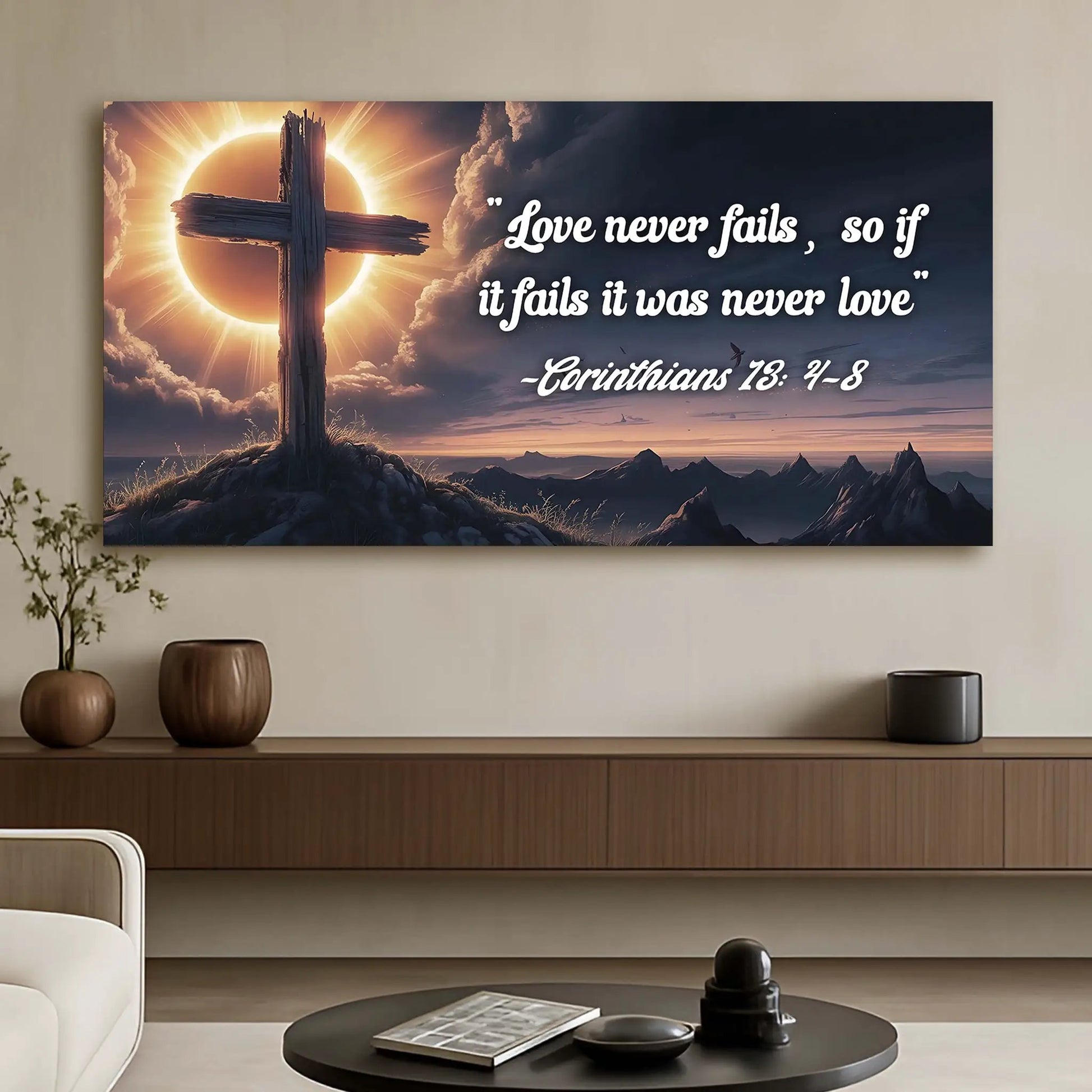 Canvas wall art Corinthians 13:4-8 Love Never Fails Faith Sign by Tailored Canvases on Tampa Home & Garden Store