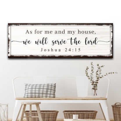 Tailored Canvases canvas sign with Joshua 24:15 on a board and distressed brown frame on Tampa Home & Garden Store