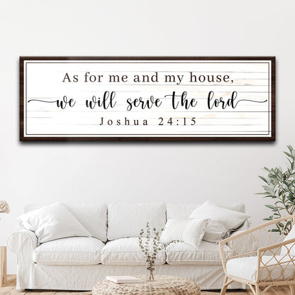 Canvas sign with rustic whitewashed panel and dark wood frame featuring Joshua 24:15 on Tampa Home & Garden Store