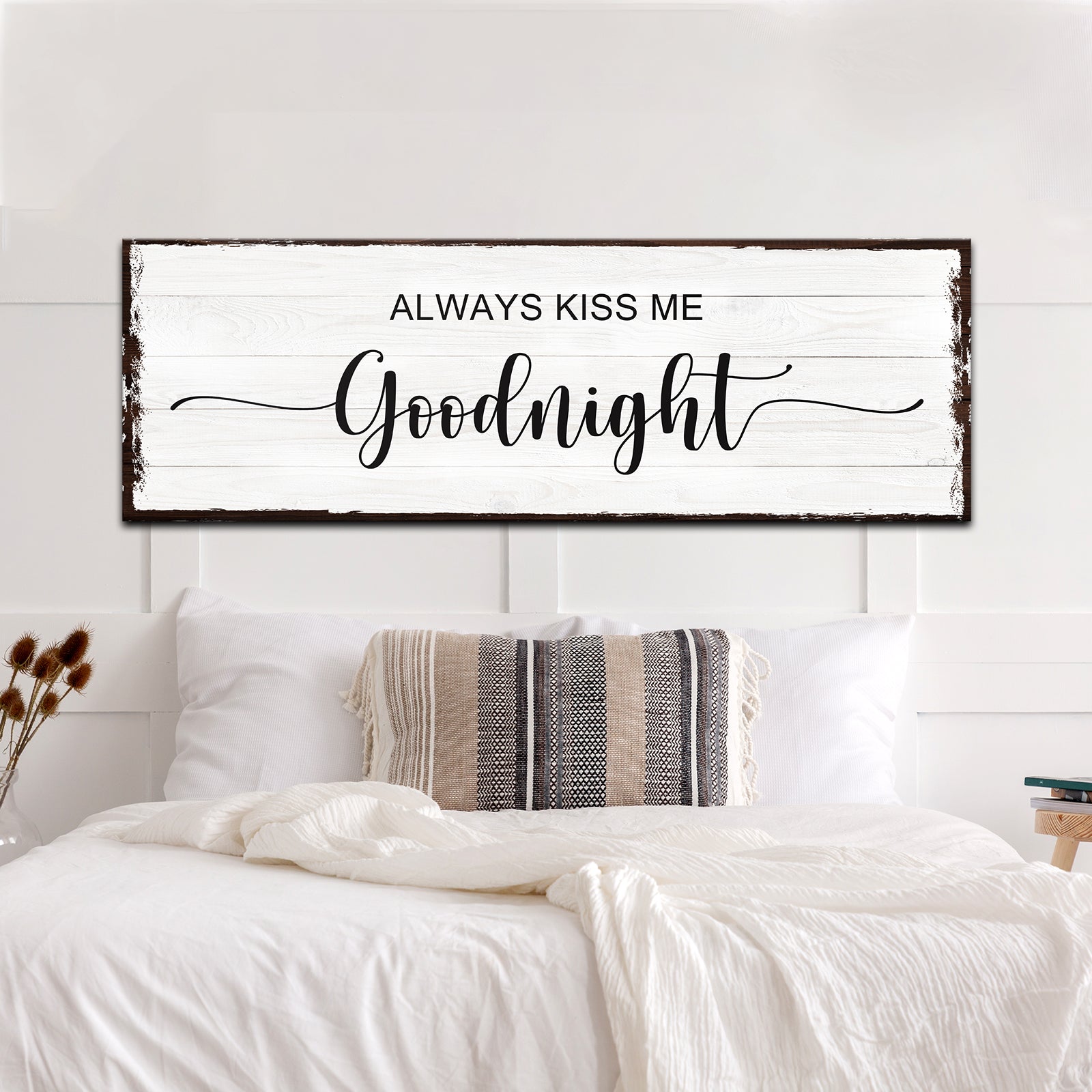 Always Kiss Me Goodnight Sign II canvas by Tailored Canvases Goodnight script on Tampa Home & Garden Store