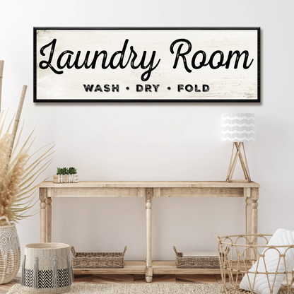 Laundry Room Wash Dry Fold Sign canvas with distressed whitewash background by Tailored Canvases on Tampa Home & Garden Store