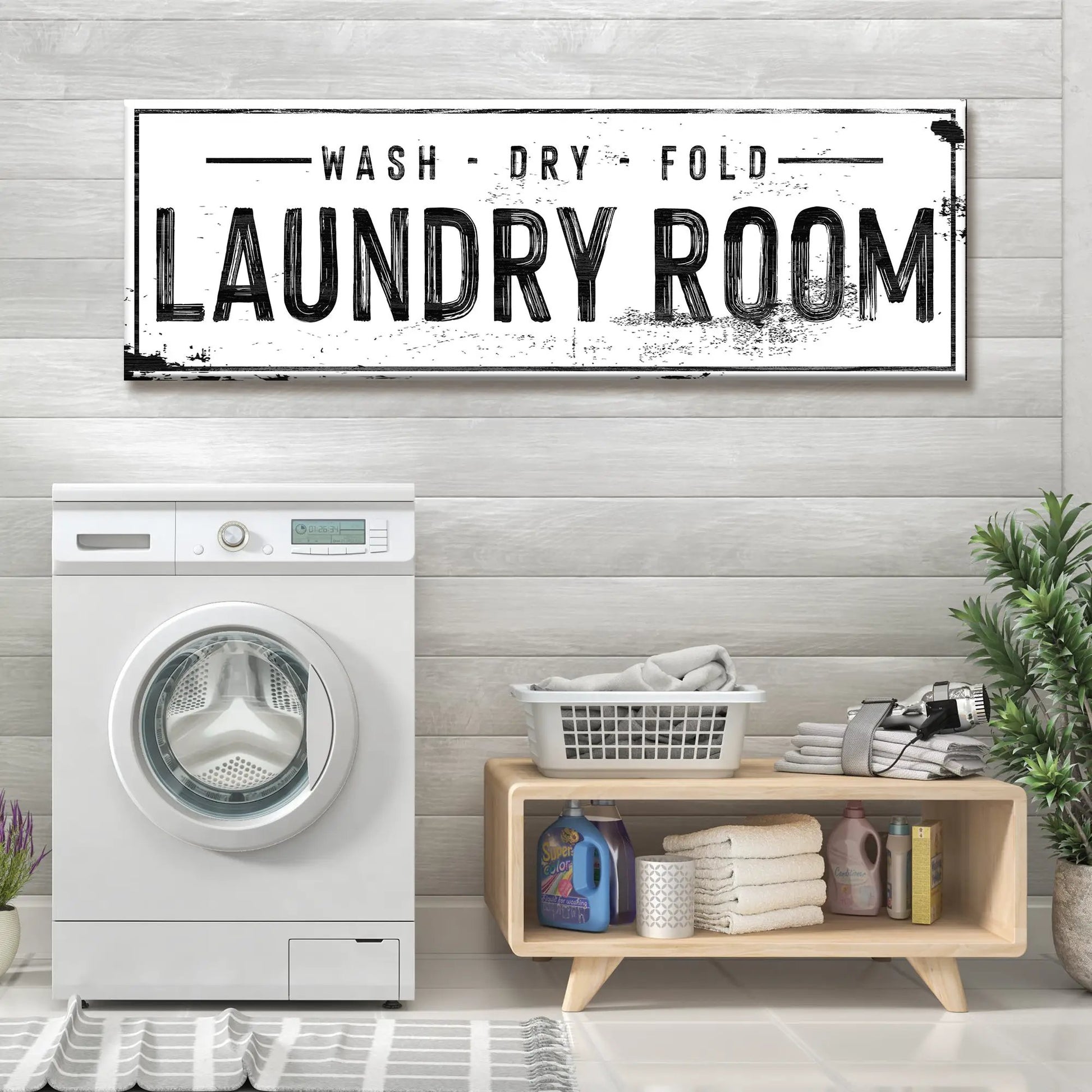 Laundry Room Wash Dry Fold Sign canvas by Tailored Canvases with lettering on white on Tampa Home & Garden Store