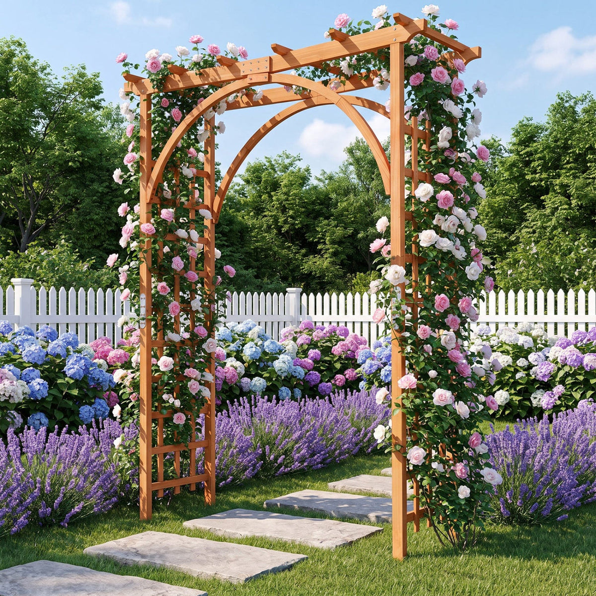 Garden Arch Trellis 85 inch fir wood by DirectDeals with climbing roses on Tampa Home & Garden Store