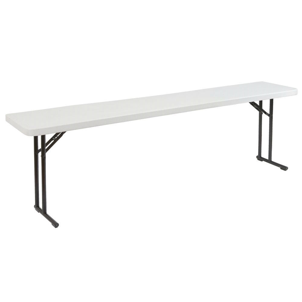 Mesa plegable rectangular de 72 pulgadas con tablero de plástico gris y estructura de acero