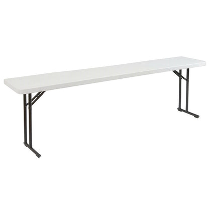 Mesa plegable rectangular de 72 pulgadas con tablero de plástico gris y estructura de acero